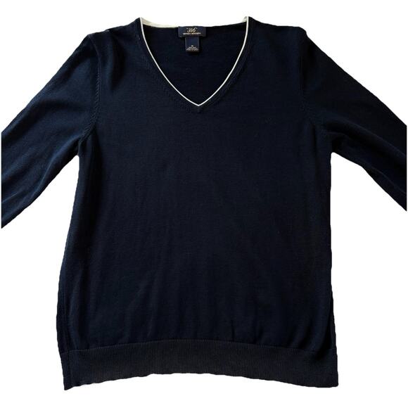 Brooks Brothers Women’s 3/4 Sleeve V-Neck Dark Navy Blue Silk Blend Sweater Sz M - Picture 4 of 12